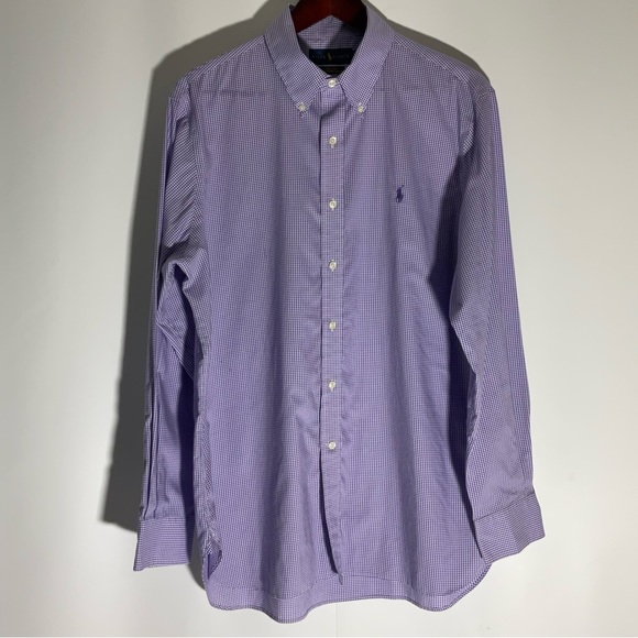 Ralph Lauren Purple Polo Button Up Long Sleeve Checked Shirt 16.5” Neck 34/35 - Picture 3 of 10